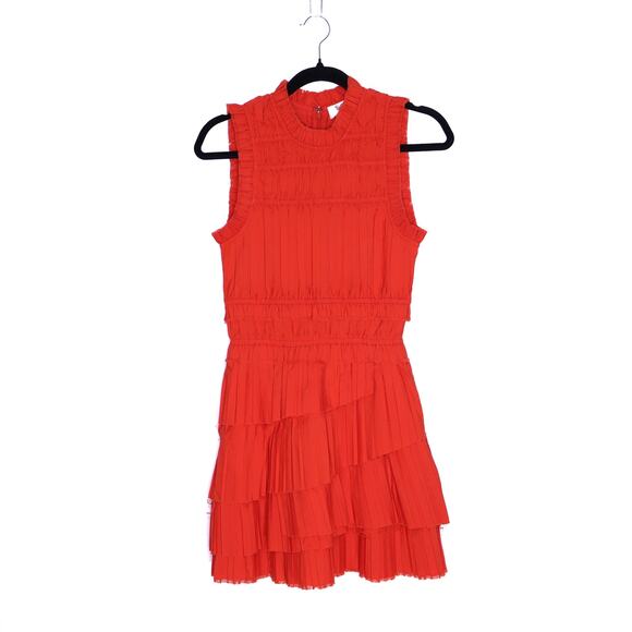 SEA New York Greir Tiered Pleated Crepe Mini Dress Poppy Smocked Women's XS - Picture 1 of 11